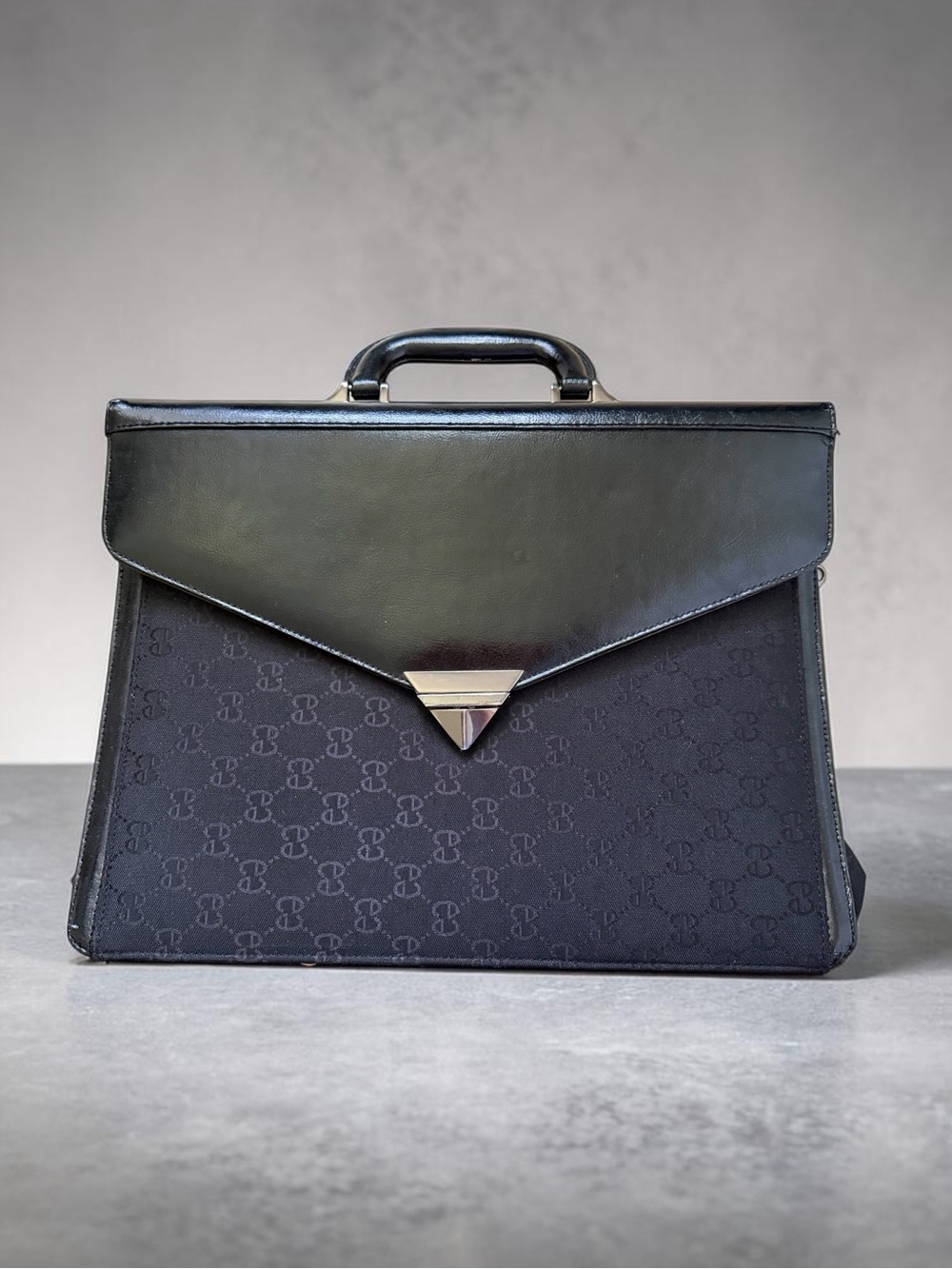 Unisex Gucci GG Supreme Vtg Black Canvas Briefcase Triangle Buckle Old School